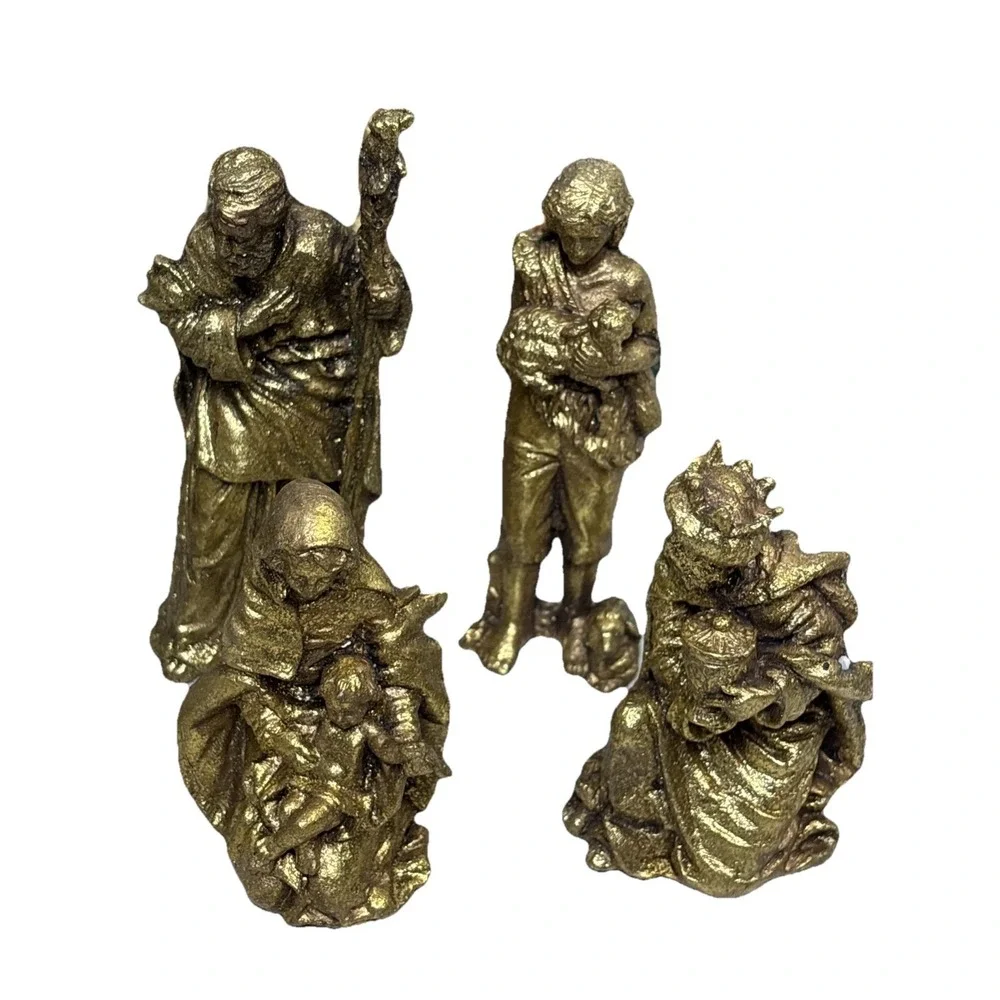 Seven Piece Nativity Set Metallic Gold Christmas Figurines Holy Family Wise Men‎